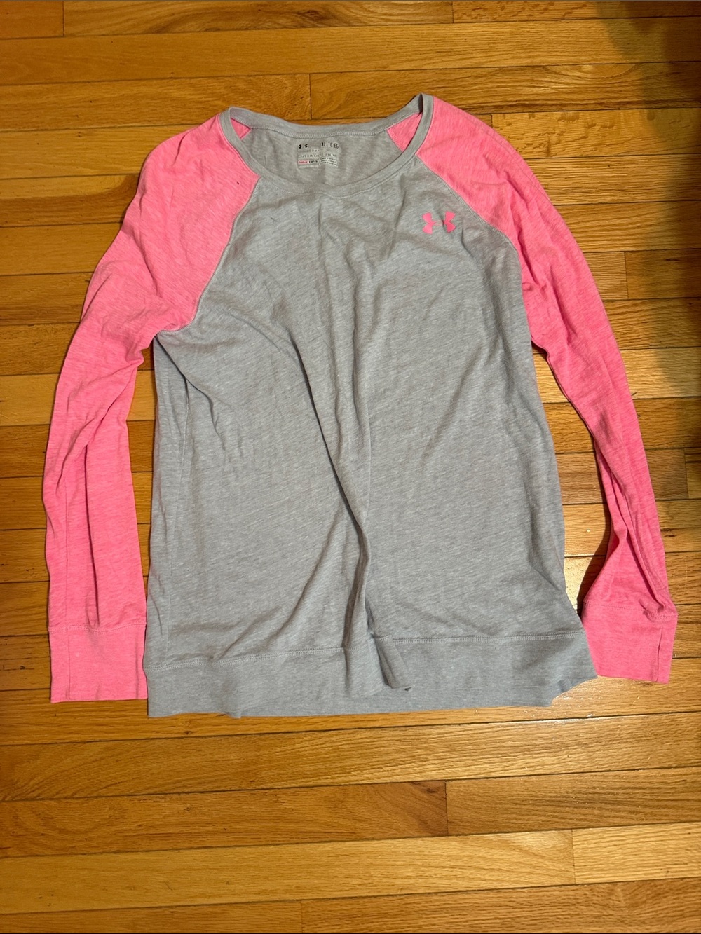 Under Armour Grey Body with Pink Raglan Long-Sleeve Top